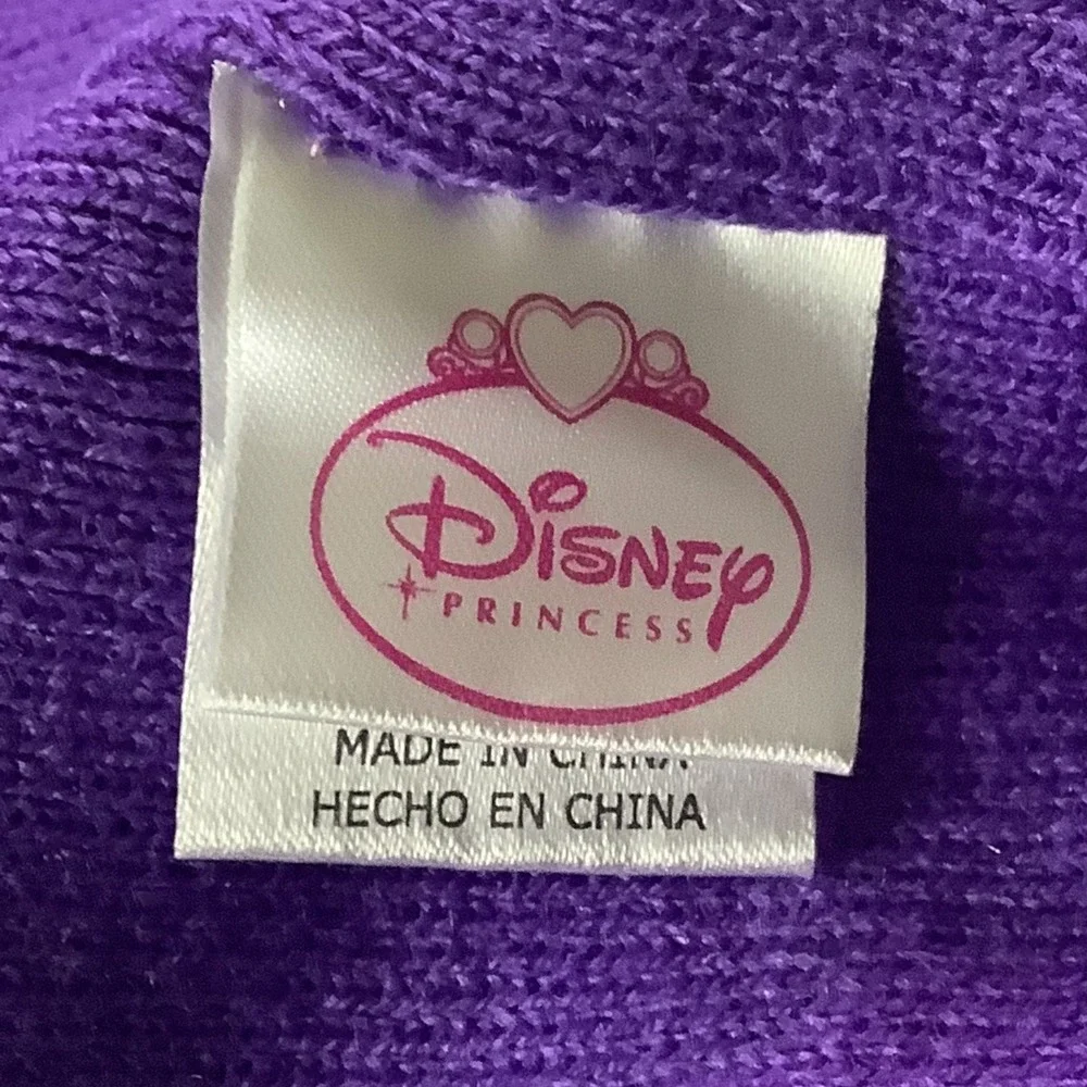Disney Princess Girls Knit Beanie Hat Kid Size‎ Pink Purple Embroidered Crown
